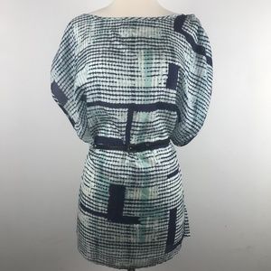 Nikibiki | Long Blue Patterned Silk Belted Tunic